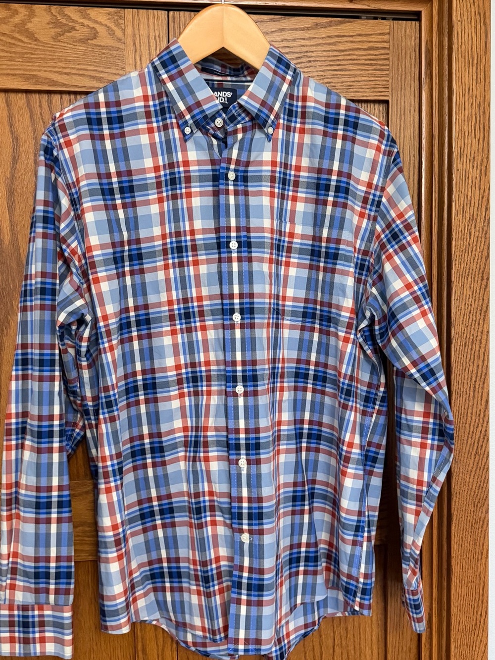 Lands' End Men's Plaid Button-Down Shirt - Blue, Red & White